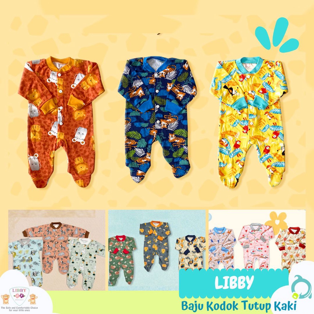 LIBBY Baju Kodok Tutup Kaki Motif Mix Size Newborn (1 pcs)