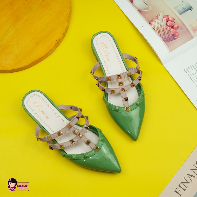 GLORYKIDZ SD2222 Sepatu Sendal Dewasa Valentino Fashion Duri Karet Import Bahan Lentur Flatshoes Rockstud Sepatu Wanita Flat Size 36-40