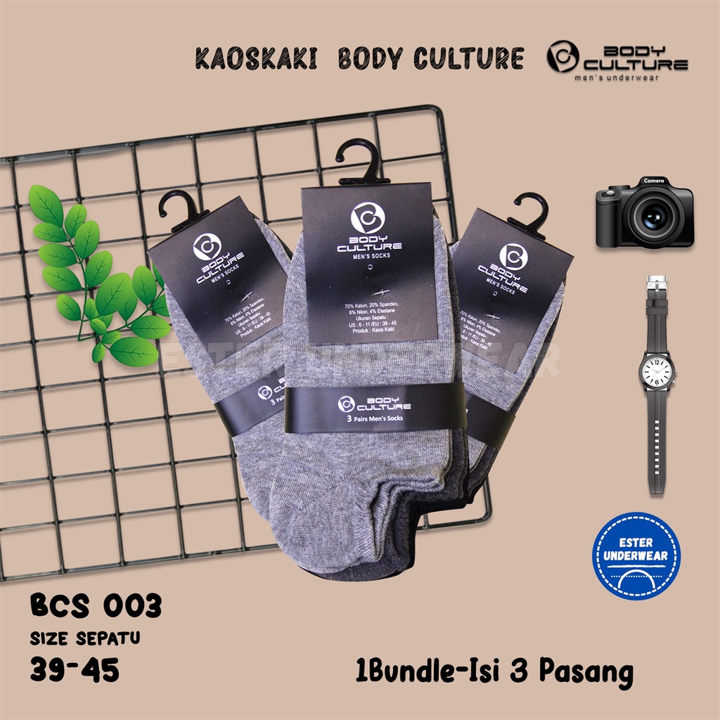 Kaos Kaki Ankle Body Culture Liner Sock BCS003 Bundle Isi 3 Pasang