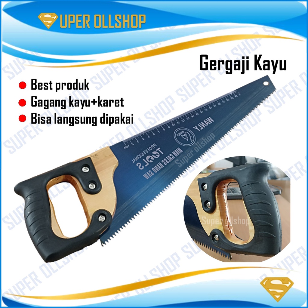 Gergaji Kayu Gagang Kayu Lapis Karet Hand Saw Gorok Belah Potong Graji Triplek