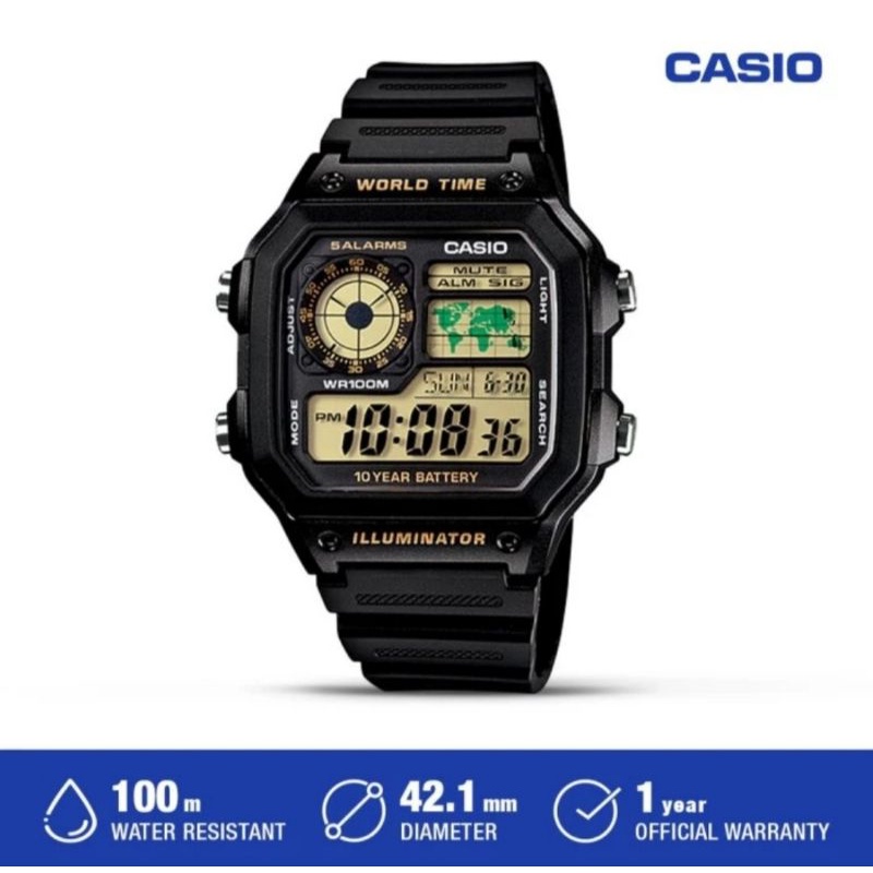 Jam Tangan Pria Casio AE-1200WH-1BVDF / AE-1200WH-1B Original