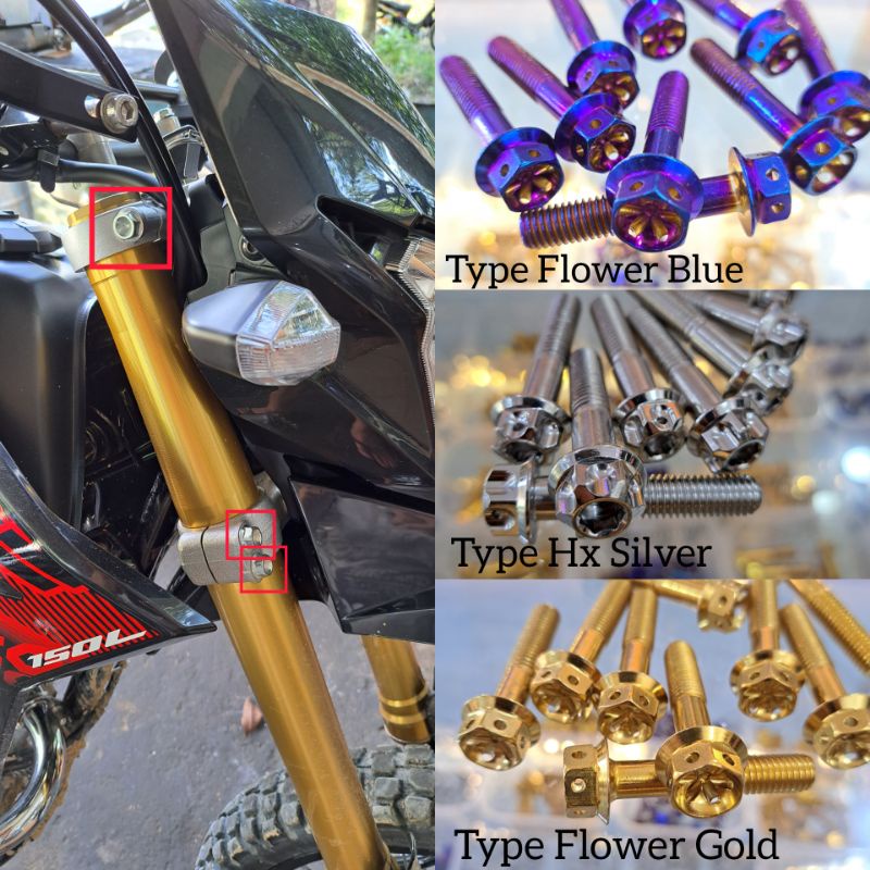 BAUT SEGITIGA SET ATAS BAWAH CRF150 TITANIUM GRADE 5 & PROBOLT STAINLESS ORIGINAL KING NUT THAILAND 