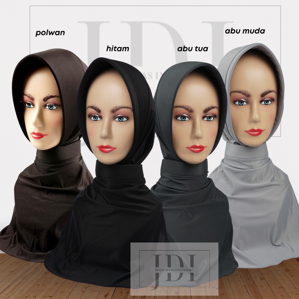 Jilbab dinas anti tembem Polwan, secwan, hitam, Abu tua Abu muda