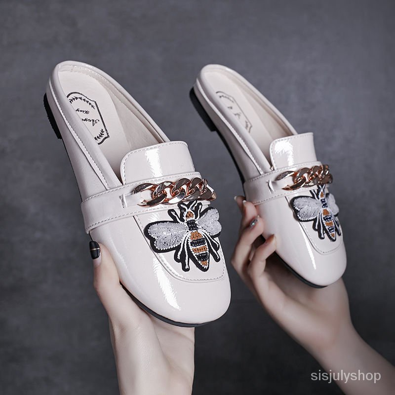 #Sisjuly# Sepatu wanita baru wanita sepatu wanita kepala persegi sepatu loafers mule sepatu datar ba