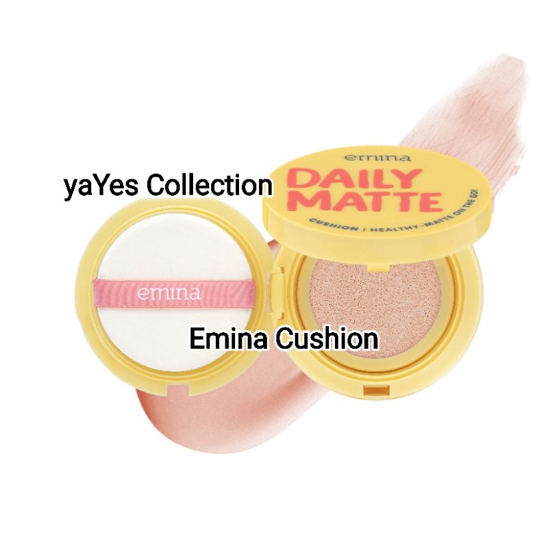Emina Daily Matte Cushion 15g Tempat + Kaca ringan menyatu flawless wajah halus &amp; menyamarkan pori Makeup wajah Kosmetik Muka remaja dewasa