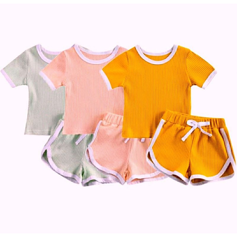 ZASKIYA - SET ANAK MIYAKI / SETELAN ANAK RINGER TEE POLOS RIB USIA 1-3 THN