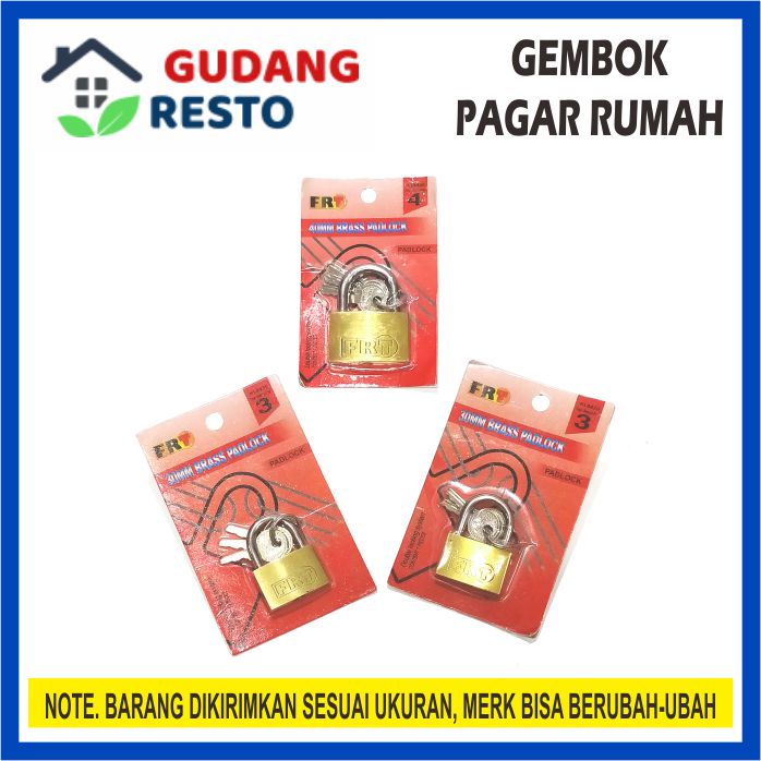 GEMBOK PAGAR KUNING / KUNCI PINTU GEMBOK KANTOR KOPER KUNINGAN BRASS PADLOCK 30 40 50 60 MM