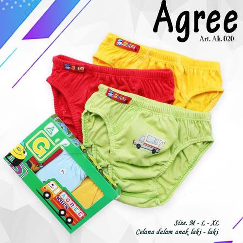 1 Box 3 Pcs Celana Dalam Agree AK 020 - CD Anak Laki laki - Random Motif/Warna