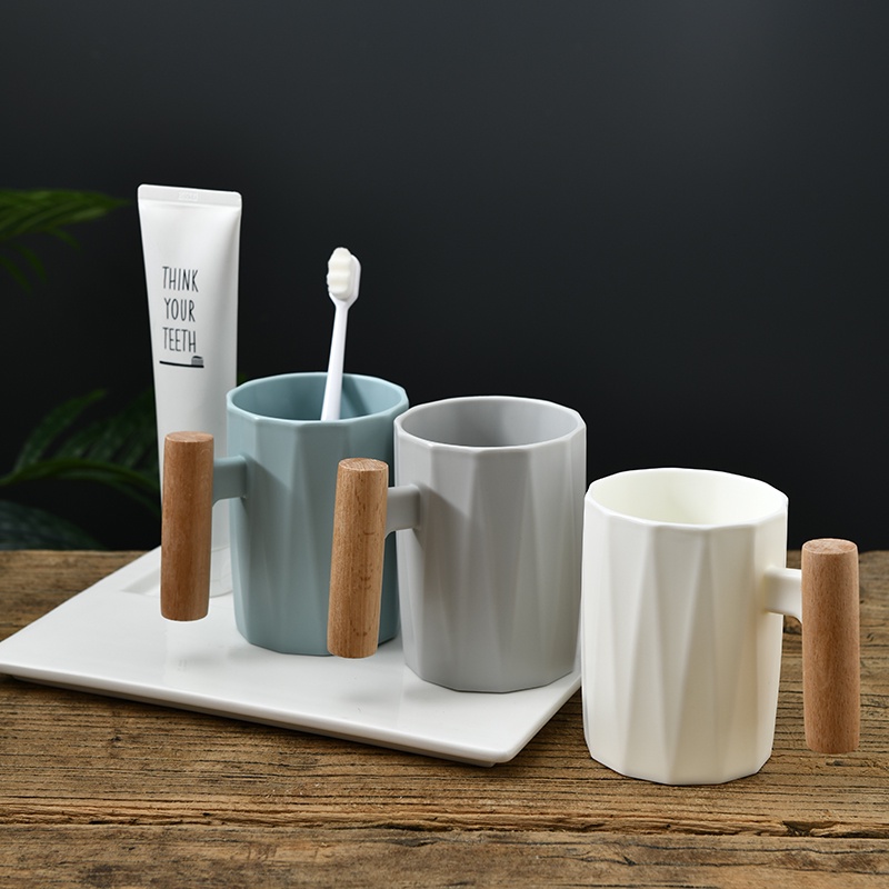 MUG Gelas Plastik Aesthetic / Gelas Kumur / Gelas Elegan Handle Kayu / Gelas Minum