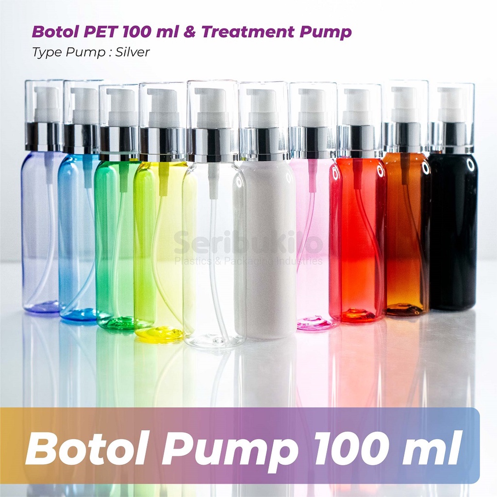 Botol Pump 100 ml / Botol PET 100 ml Pump Treatment 100 ml Silver Full Cover