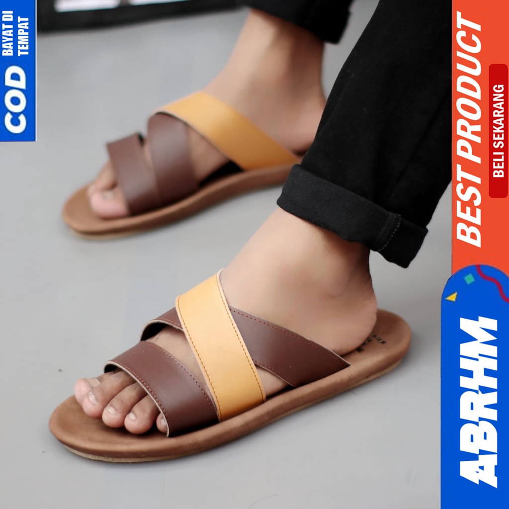 Sandal Slide Pria Kulit Asli Original Abrhm Polet