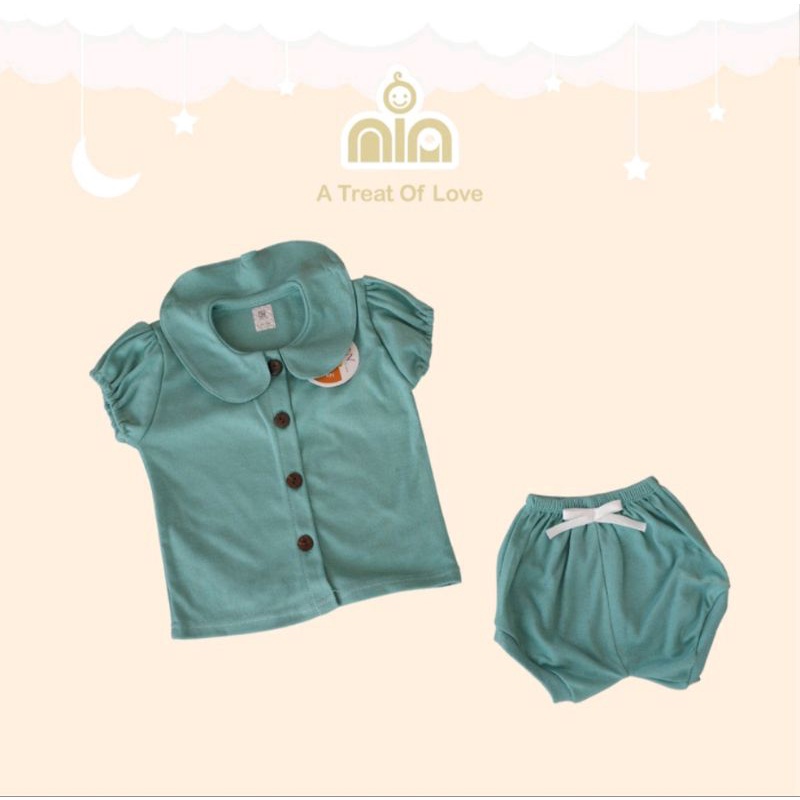 Setelan Pendek Bayi Nia Bee Girl Polos Warna Premium