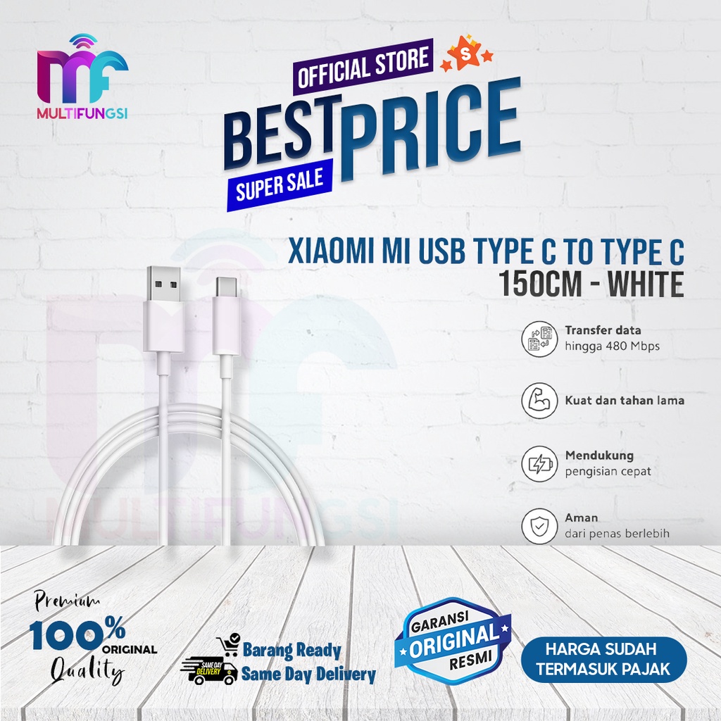 Xiaomi Mi USB-C Cable 1m White Garansi Resmi