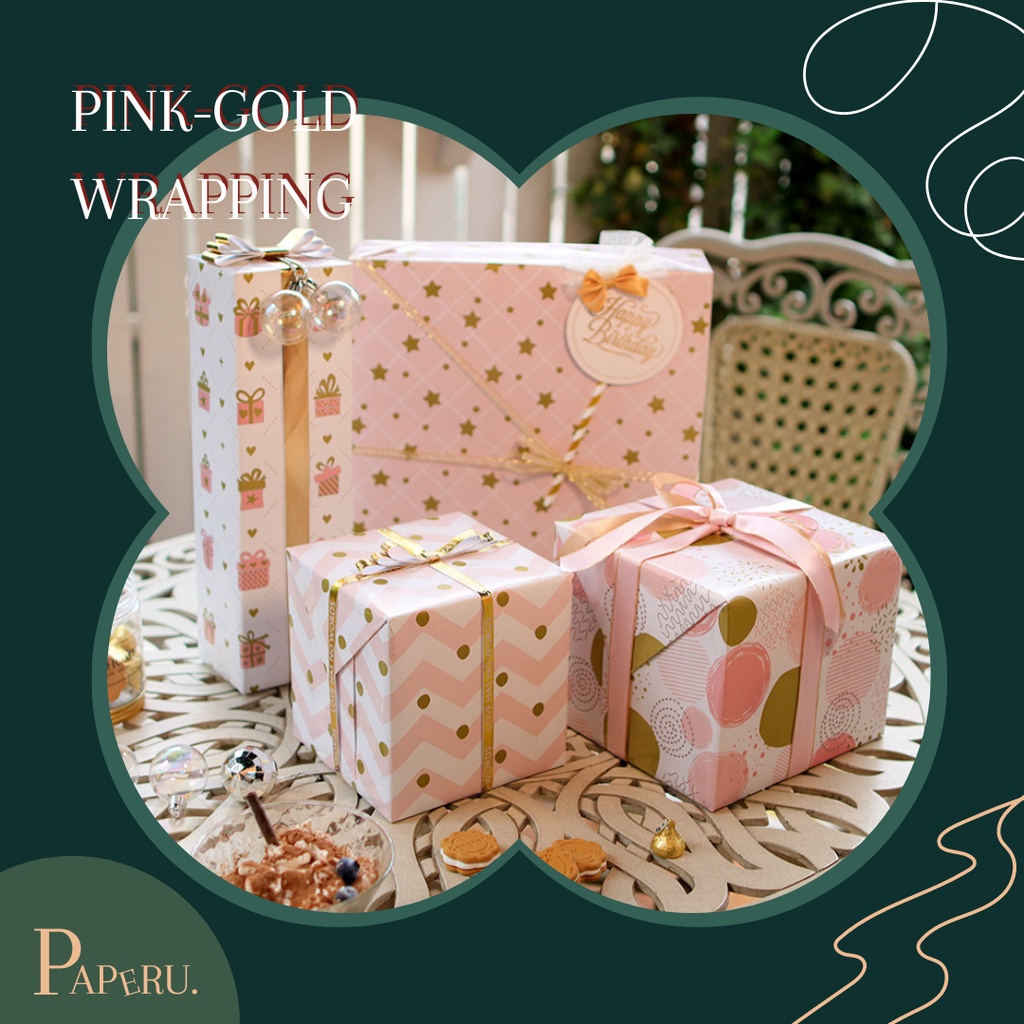 

[PAPERU] Pink Gold Gift Wrapping Paper Kertas Kado Gold Kertas Kado Premium