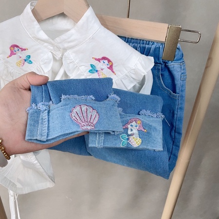 CHUBBI 18 Setelan Set Anak Perempuan Kemeja + Jeans Mermaid Shell