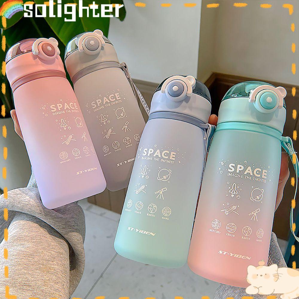 Solighter Botol Air Dengan Skala Olahraga Portabel Langsung Minum Perlengkapan Minum Gradasi Frosted