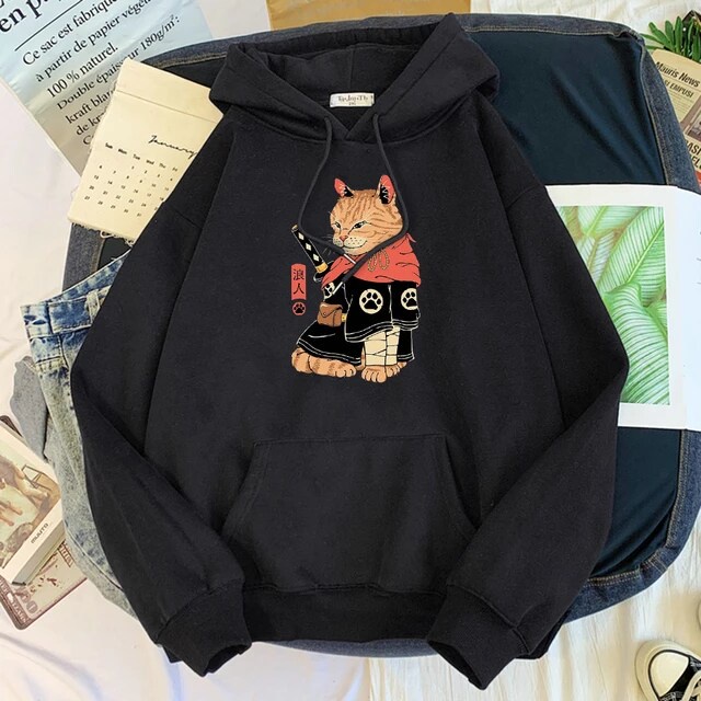 the Cat Samurai Sweater Hoodie Trendy II the Cat Samurai Jumper Hoodie II Sweter Oblong Topi Sz M - XL ( Pria &amp; Wanita / Anak &amp; Dewasa )