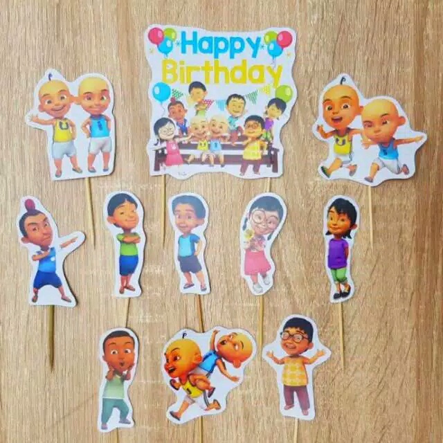 isi 10 cake topper hiasan kue ulang tahun karakter Upin & Ipin / Upin Ipin
