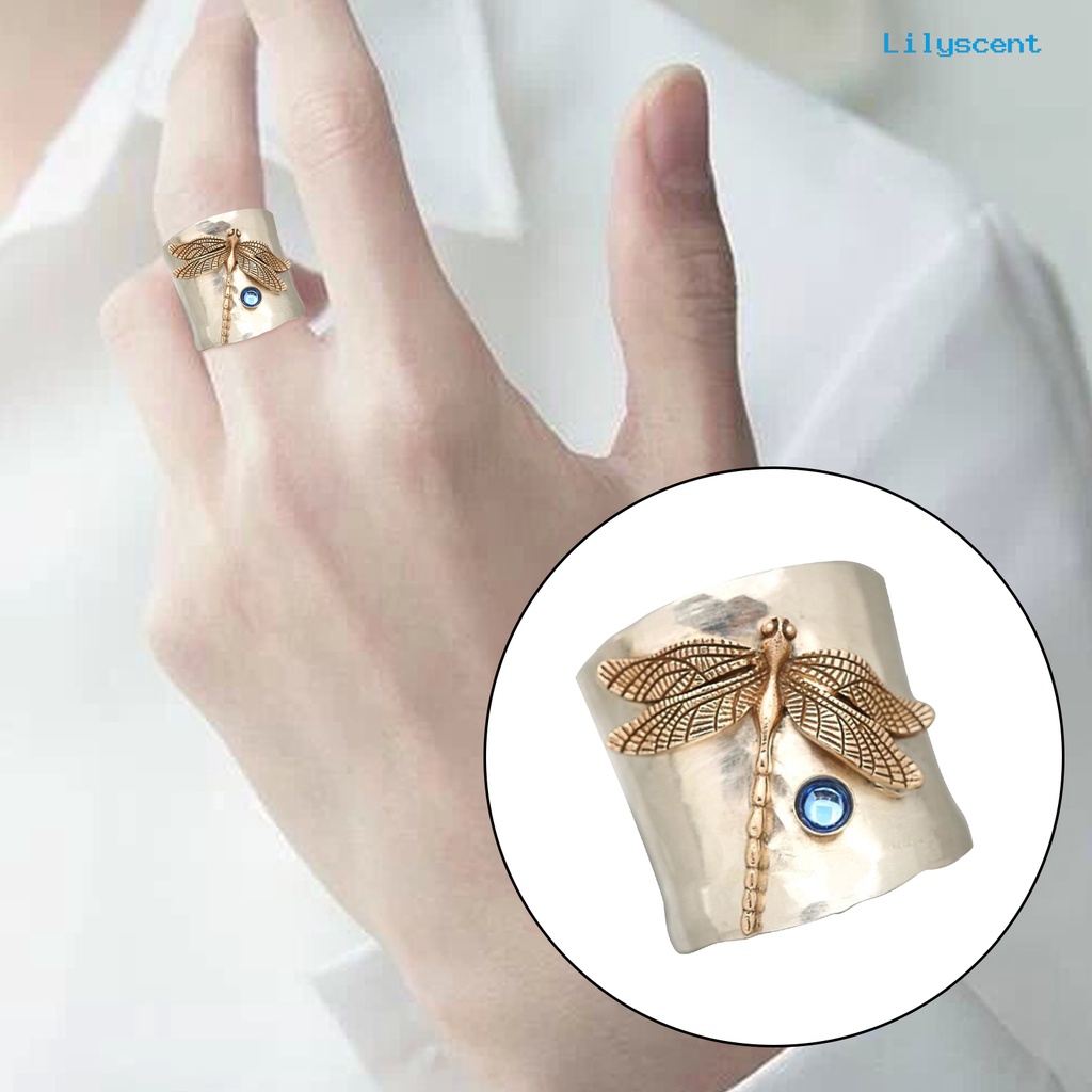 [LS] Fashion Cincin Capung Dekorasi Perhiasan Vintage Ukiran Golden Tube Design Alloy Ring Untuk Pesta