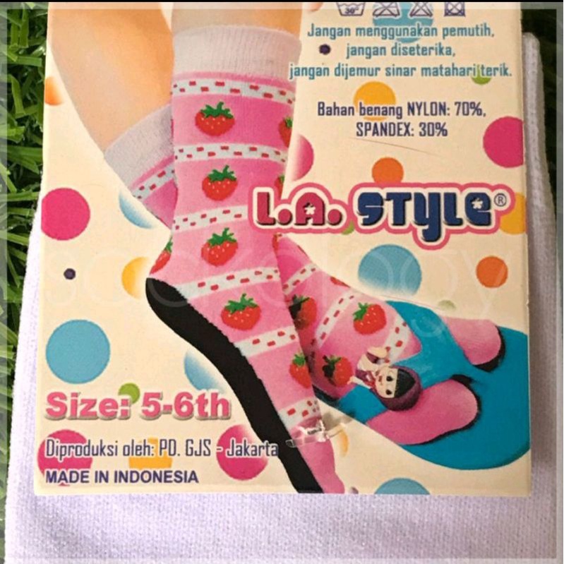 kaos kaki putih polos jempol anak la style tapak hitam / kaos kaki jari anak