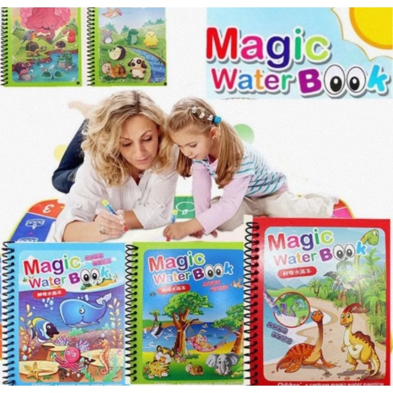 Magic Water Book Buku Air Gambar Warna Free Pena Edukasi