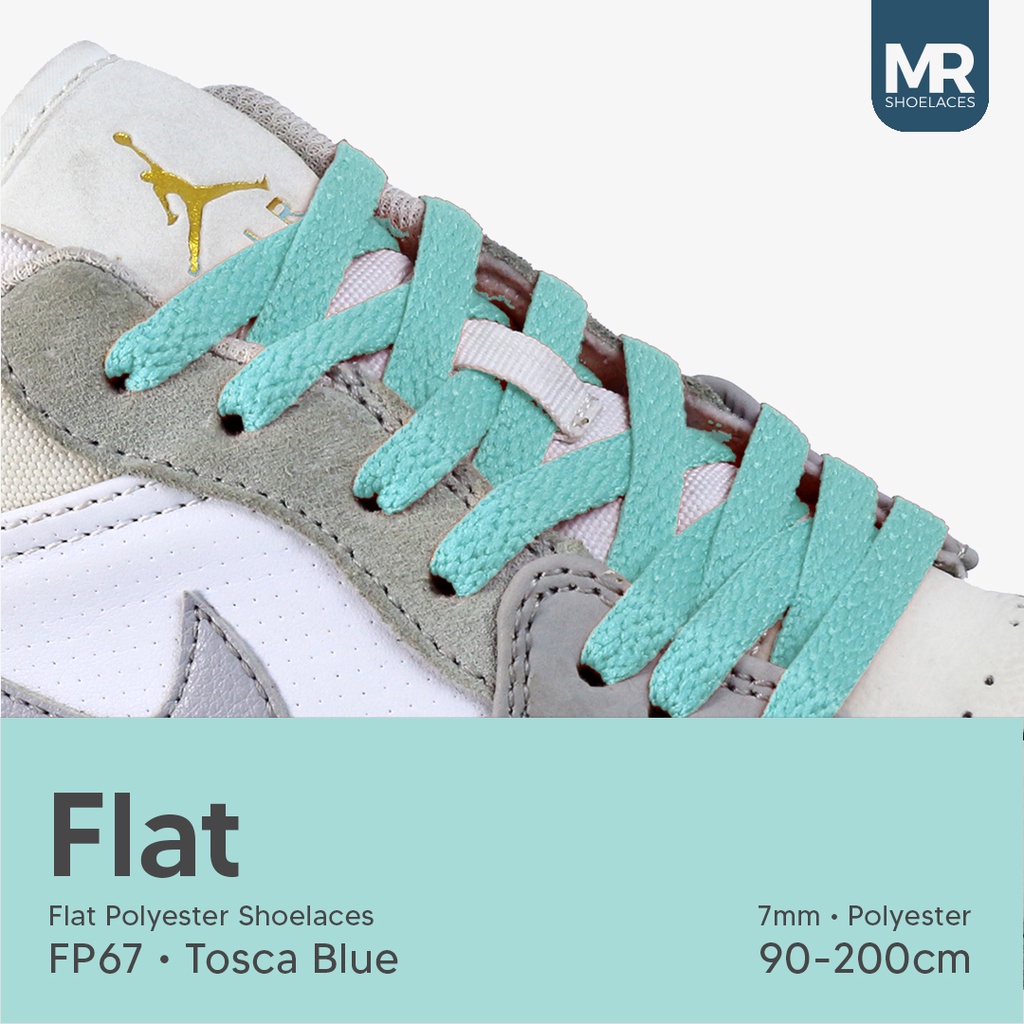 MR Shoelaces FP67 Tosca Blue (Biru Toska) Tali Sepatu Polyester Pipih Flat 7mm 80cm 90cm 100cm 120cm 130cm 150cm 180cm 200cm untuk Sneakers - Premium Shoelace