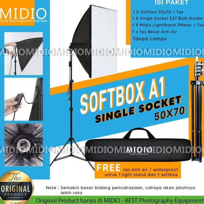 Softbox Lighting Midio A1 Softbox Single Socket + Tripod Stand