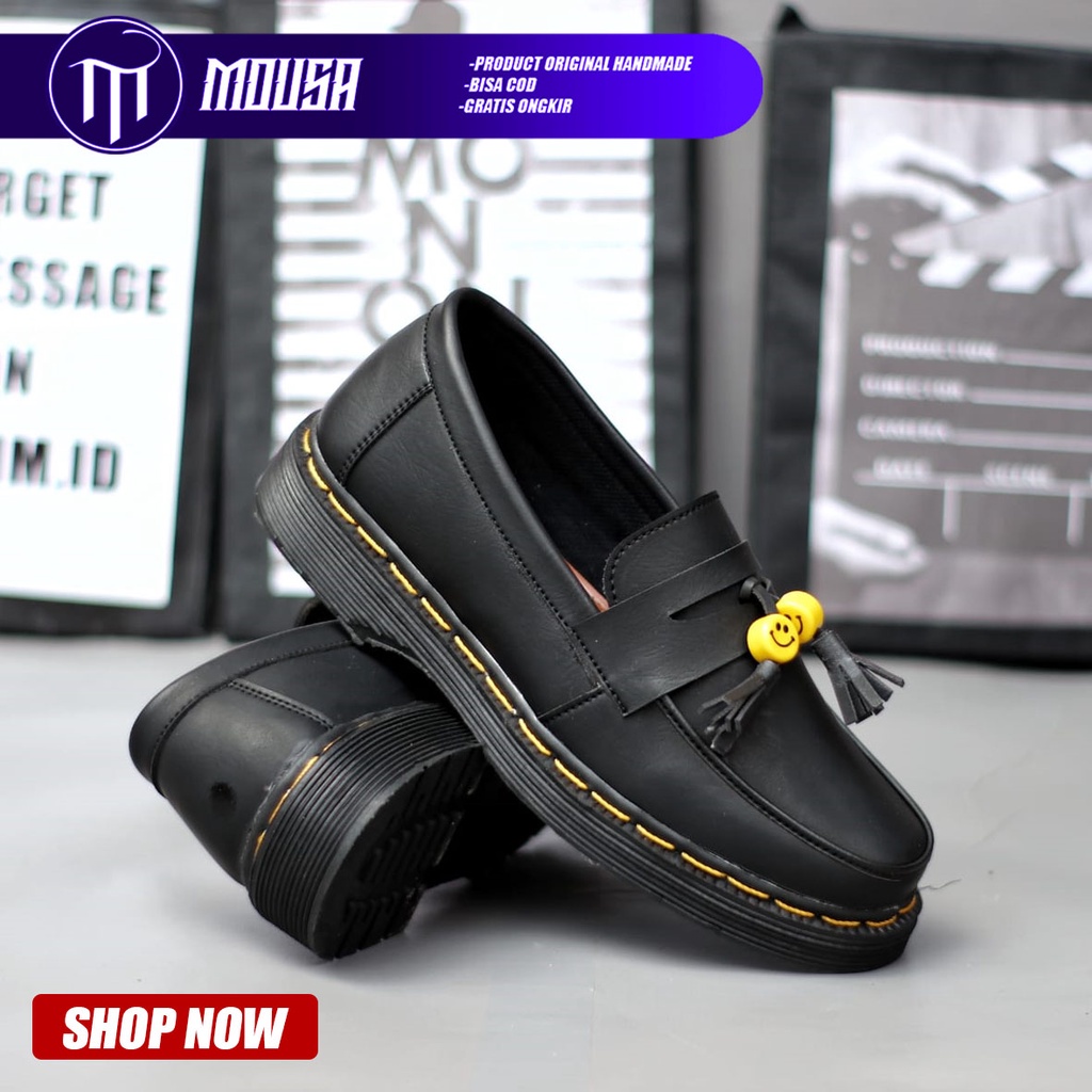 Sepatu Formal Pantofel Slip On Pria Hitam Mousa Smile