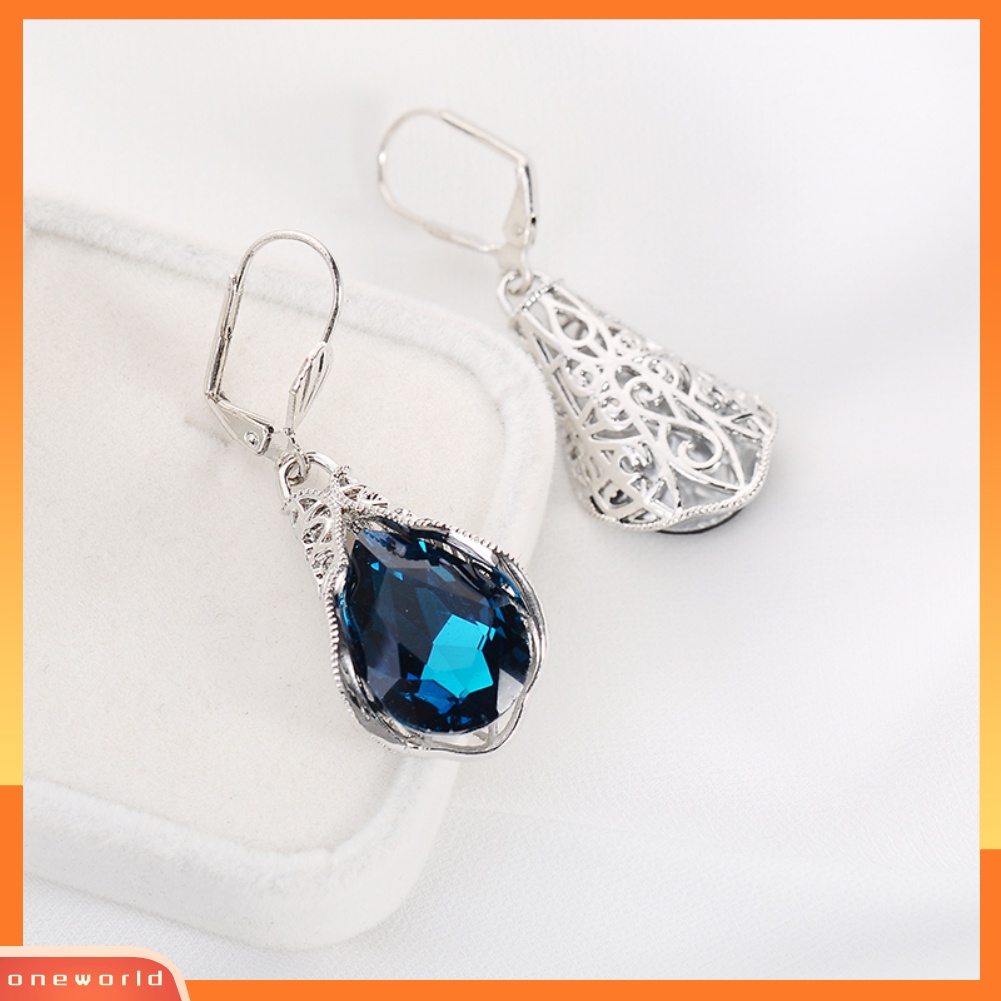 {oneworld} Fashion Wanita Teardrop Faux Sapphire Menjuntai Leverback Earrings Perhiasan Hadiah