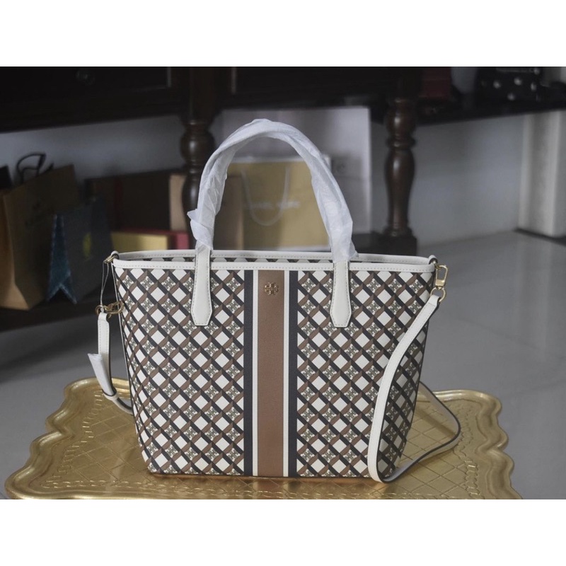 TB GEO LOGO MINI TOP TZIP TOTE NEUTRAL GEO LOGO W STRIPE