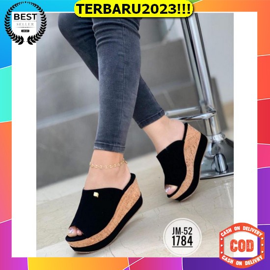 Wedges Sandal Wanita Kelsey Ala Korea Tinggi 6 Cm Kekinian Simple Unik Import Batam Terbaru Sandal P