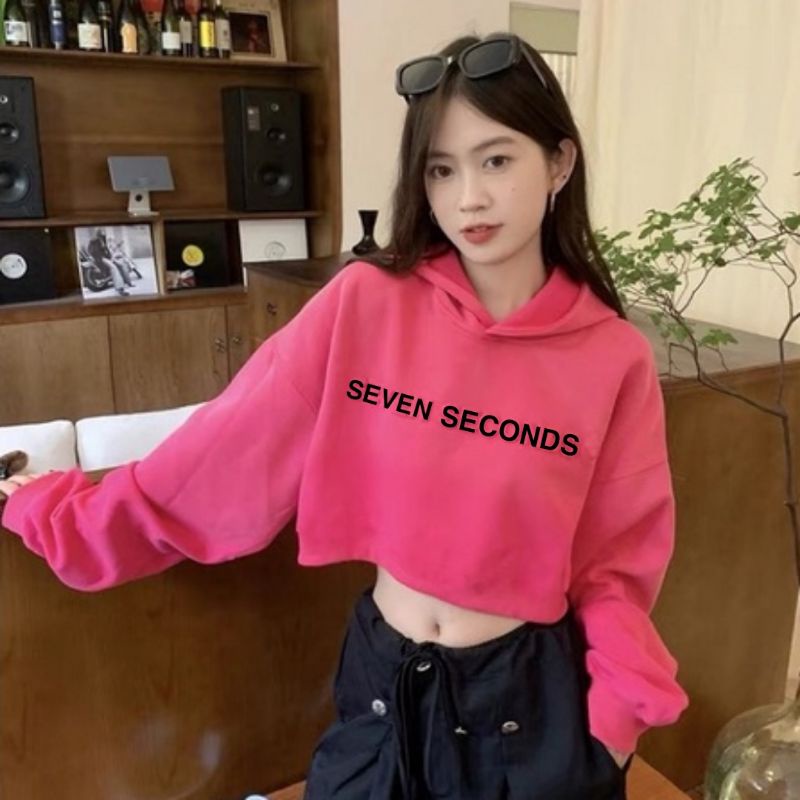 Hoodie Crop Fuschia CropTop Big Size (S - 6XL) SEVEN SECONDS Jaket Atasan Cropped S M L XXL XXXL 4XL 5XL XXXXL Grey White