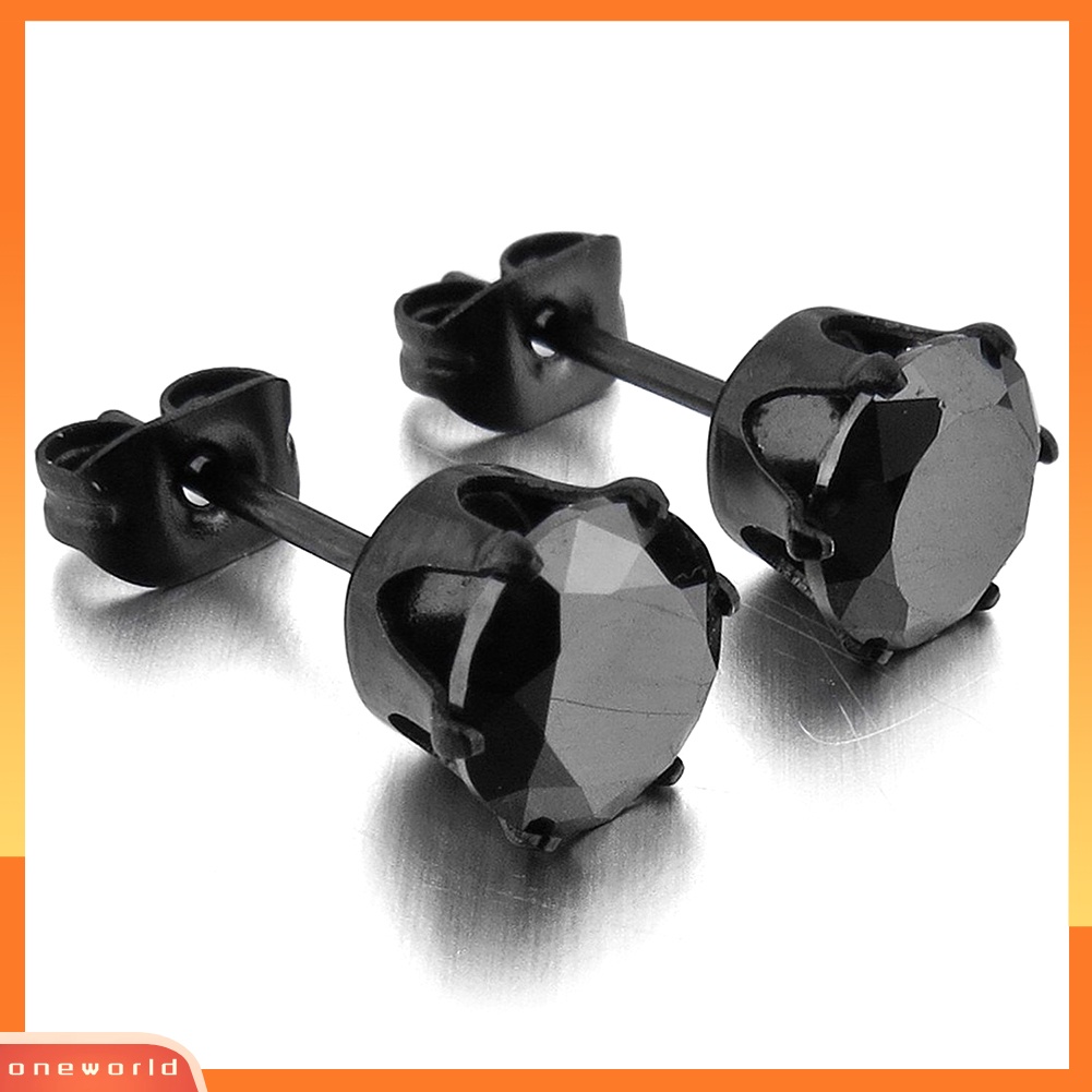 {oneworld} 1pc Punk Pria Wanita6/8mm Hitam Enam Cakar Cubic Zirconia Stud Earrings Perhiasan