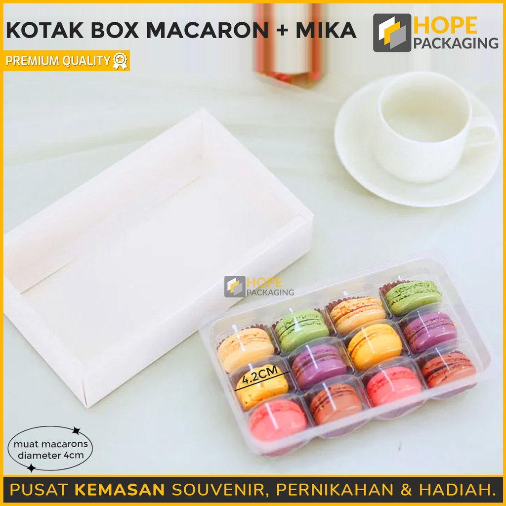 Kotak Box Macaron + isi mika 12 Kemasan Kue Cake Roti Rice Box Hampers / dus makanan coklat roti