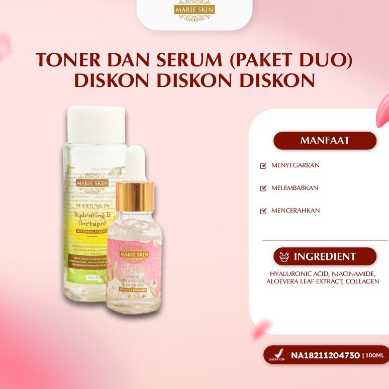 Bundling Marie Skin - Hydrating & Dark Spot Whitening Essence Toner & Serum Brightening and Glowing 