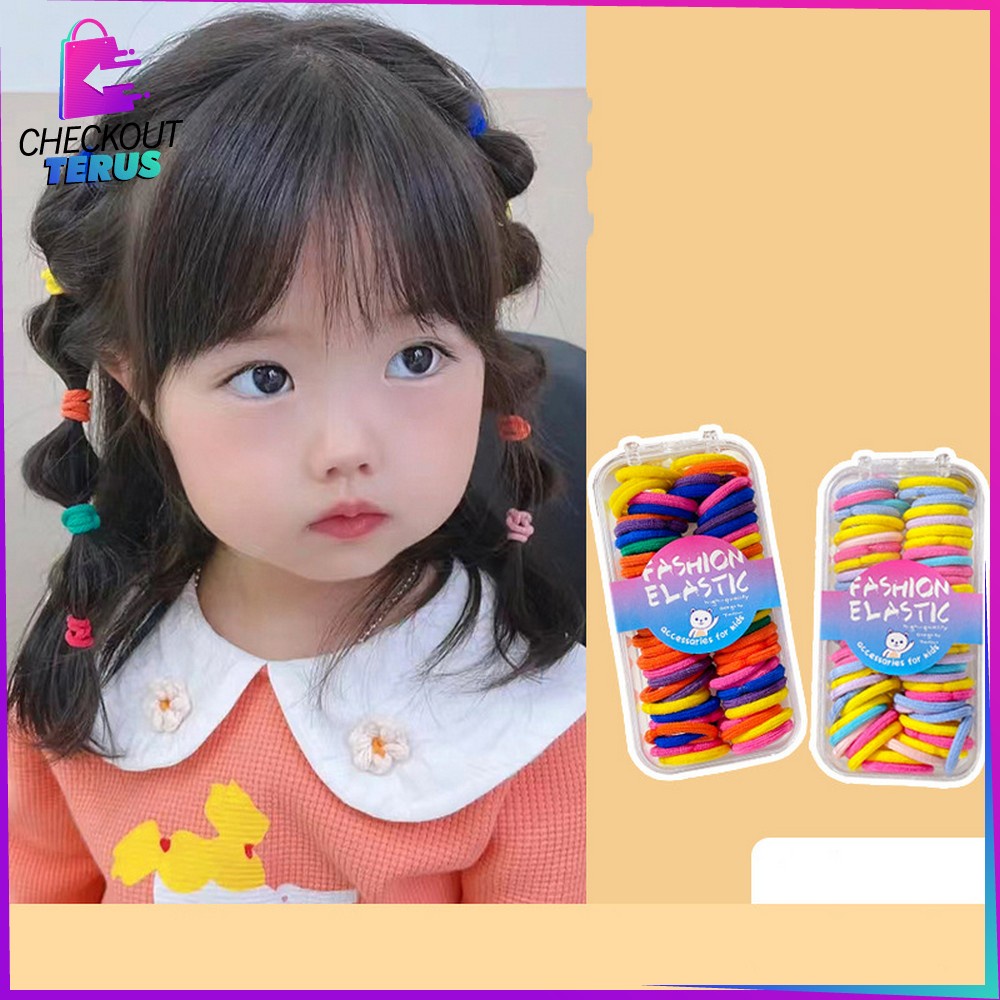 CT C768 Ikat Rambut Korea Wanita Isi 60pcs Warna Warni Motif Polos Kunciran Rambut Anak Perempuan Import