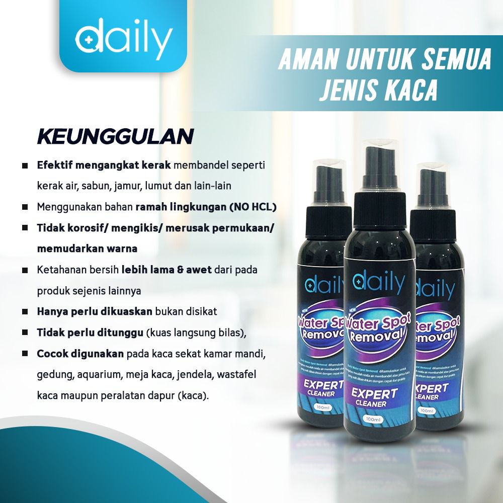 Cairan Pembersih Kerak Kaca - Daily Waterspot Removal 100ml Ampuh - Spray Pembersih Kerak Jamur Kaca Jendela Kendaraan Spion