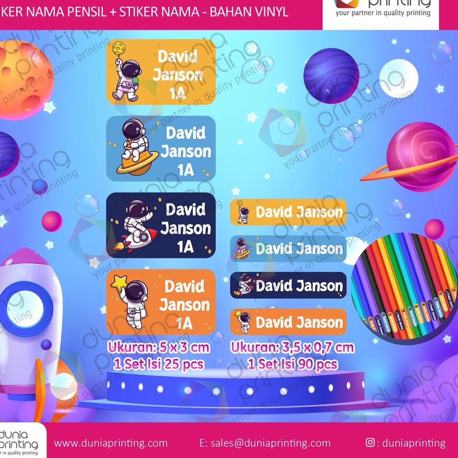 

Berkualitas Stiker label nama + pensil anti air