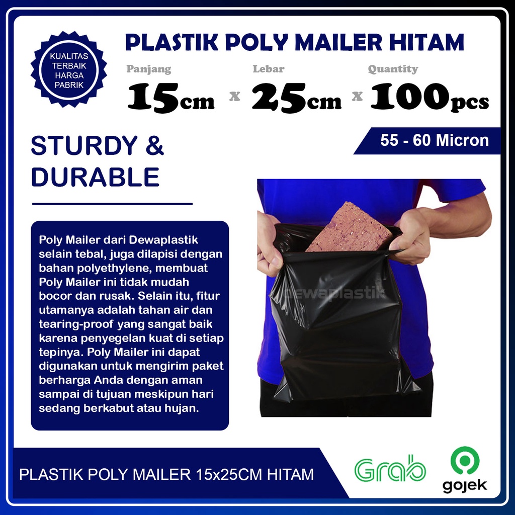 Plastik Packaging Poly Mailer Hitam Glossy 15x25 cm Isi 100pcs Amplop Kemasan Polymailer LDPE 55-60 Micron 15 x 25 cm Plastik Packing Isi 100 Pcs Kantong Plastik Olshop 60 Micron 15 x 25cm