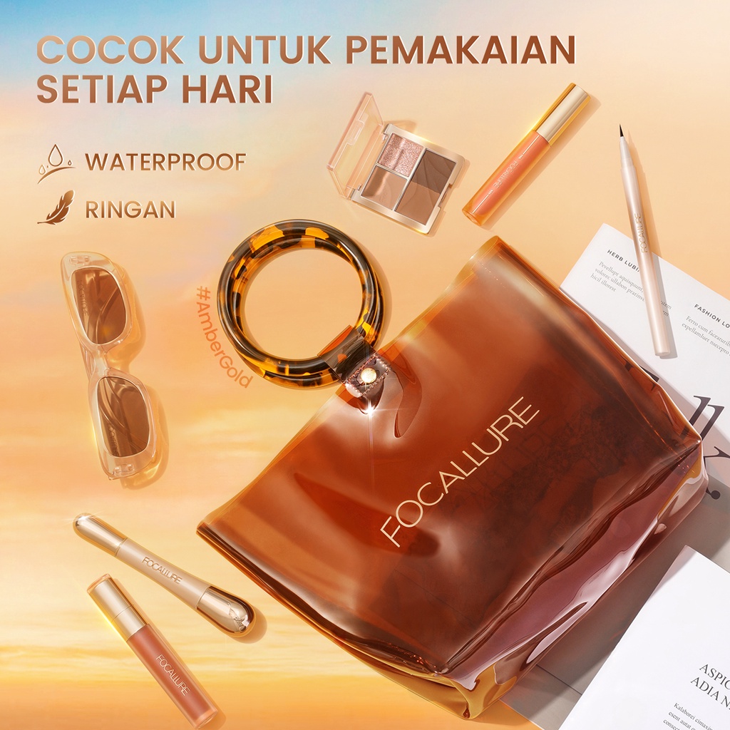 FOCALLURE #AmberGold Beauty Bag Travel Cosmetics Pouch PVC Waterproof