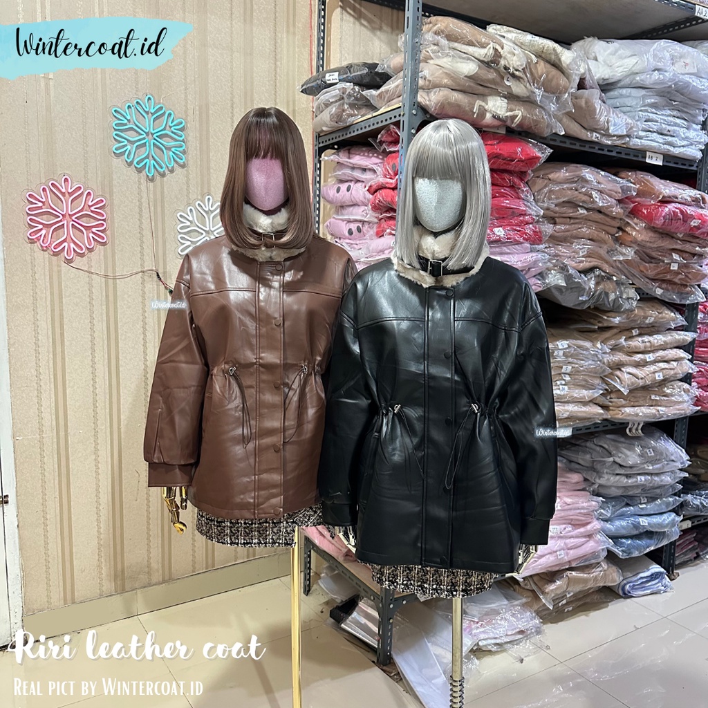 Coat winter wanita leather inner fur thermal Riri import mantel kulit bulu jacket korean style