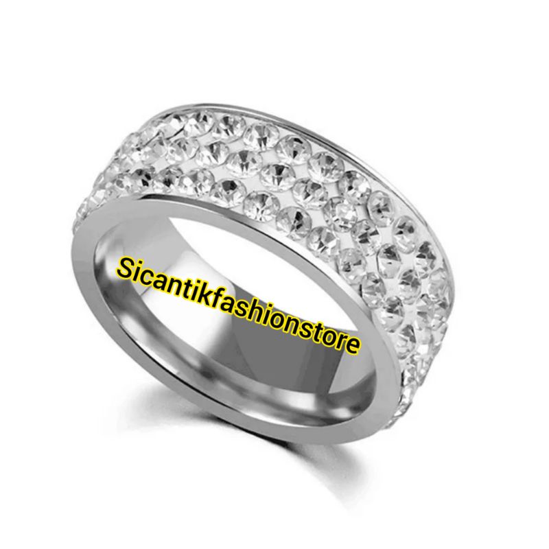 Cincin Titanium Silver Full Permata Fashion Wanita Terlaris Anti Karat Selamanya Cincin Wanita Korea