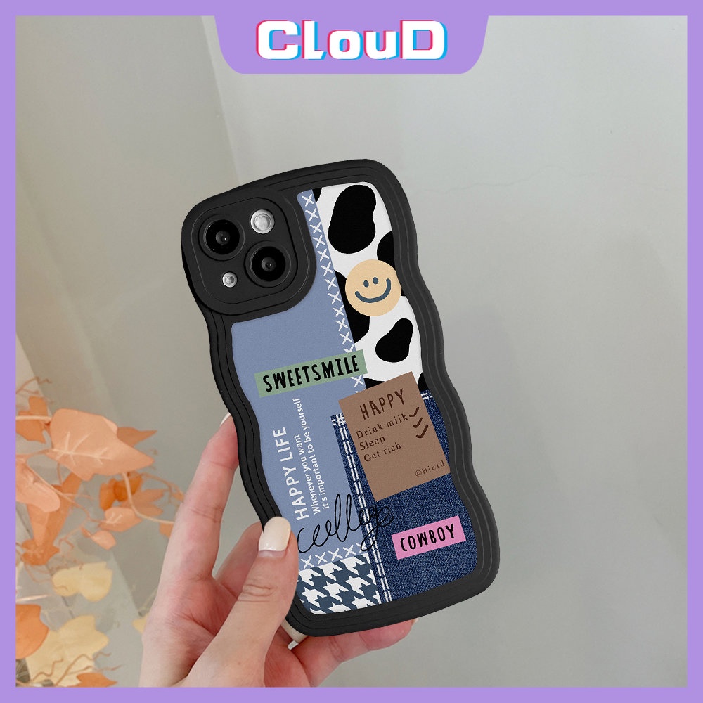 Oppo A17 A17K A16 A78 A15 A77 A55 A3s A12 A54 A77s A16s A76 A1k A96 A95 A5 A7 A57 A9 A74 A52 A5s A53 A16K Reno 8T 8 7Z 8Z 7 6 Lembut Bergelombang Pinggiran Motif Sambungan Smiley Kupu Kupu Sarung