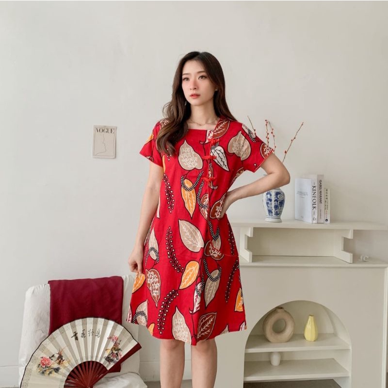 dress cheongsam jumbo/dress batik cheongsam jumbo/dress jumbo/baju imlek/qipao/imlek 23434