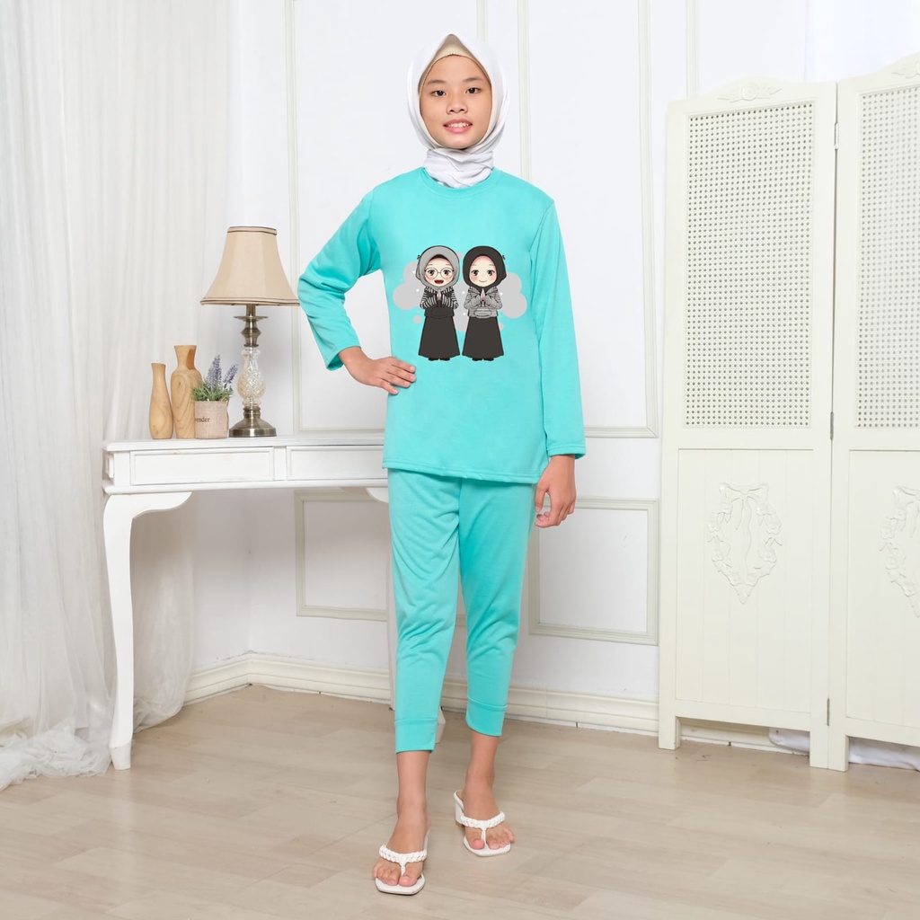 Hzl_outfit Setelan Baju Anak ABG Hijab Anime Animasi/ Baju Setelan Anak ABG