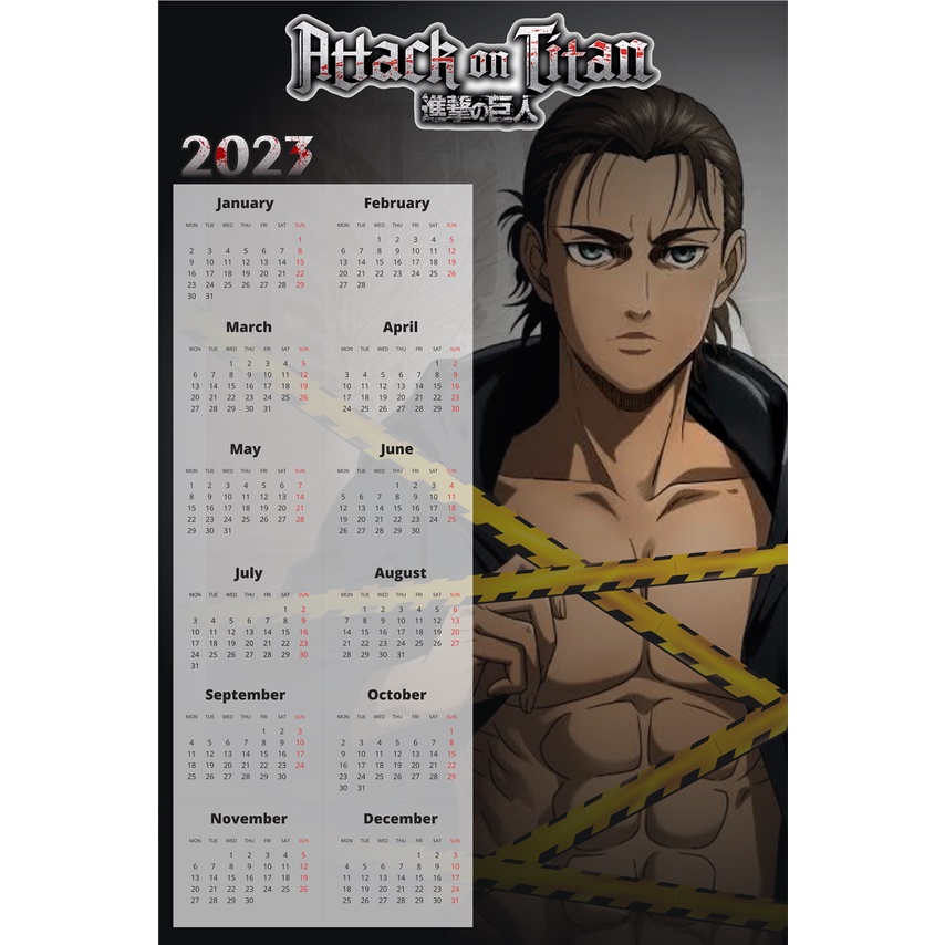 

KALENDER DINDING ANIME 2023 ATTACK ON TITAN EREN JAEGER