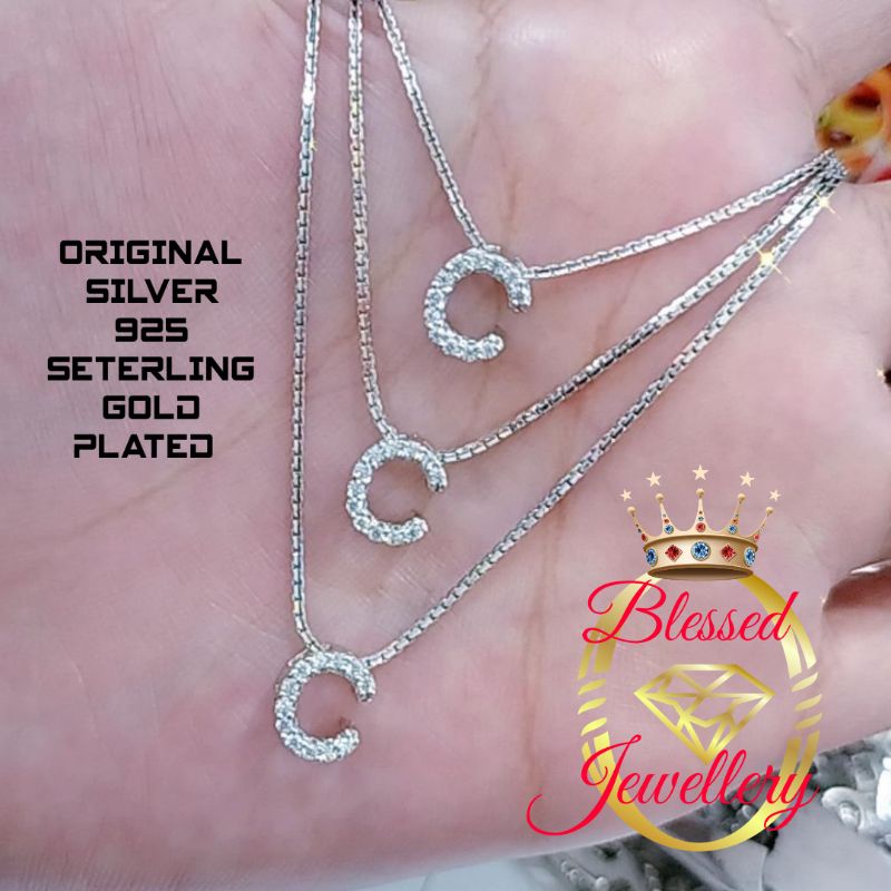 KALUNG PERAK ASLI 925 LAPIS EMAS MODEL ITALI SANTA & LIONTIN HURUF C