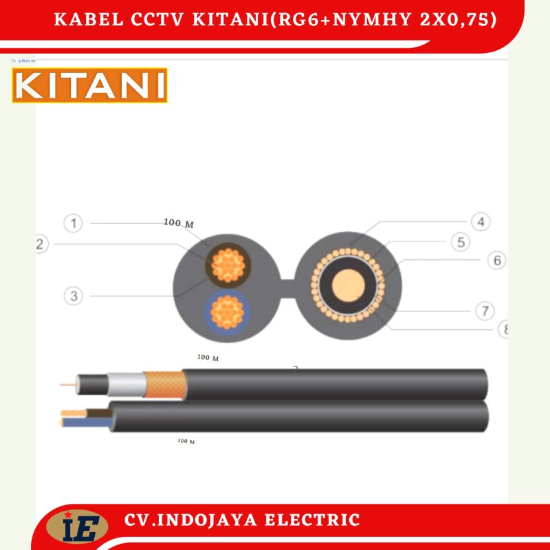 Kabel CCTV Kitani RG6+Nymhy 2x0,75 kabel cctv untuk pemasangan indoor dan out door