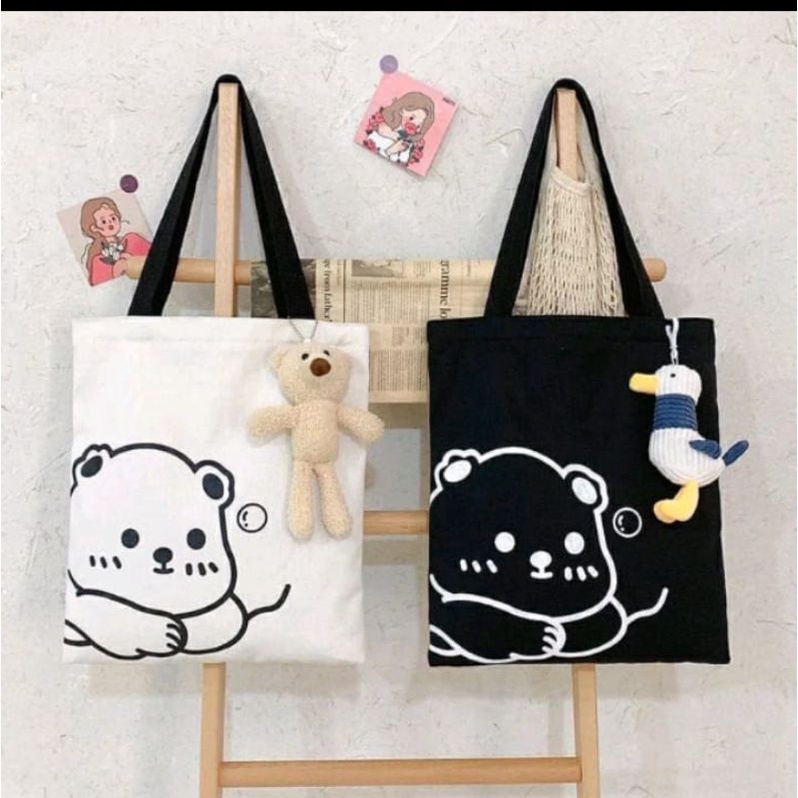 LQX Totebag Wanita Tas Tote Spunbond Resleting Korea untuk Wanita Pria Remaja Tas Tote Spunbond Resl