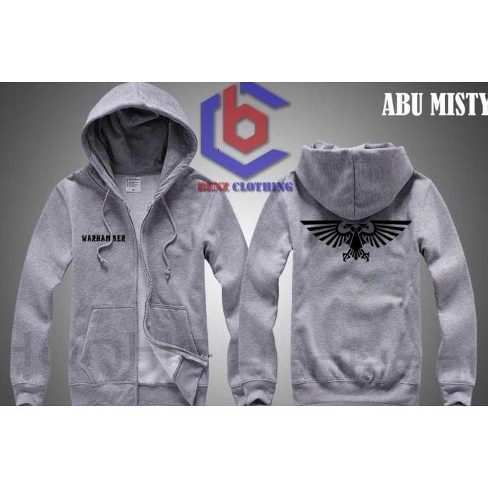 Jaket Hoodie Sweater War Hammer Outerwear Pria Wanita Zipper Resleting Depan Polos Sablon Polyflek K